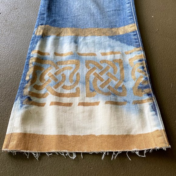 Bohemian Upcycled Artisan Jeans Handpainted Aztec Distressed Denim - Picture 7 of 17